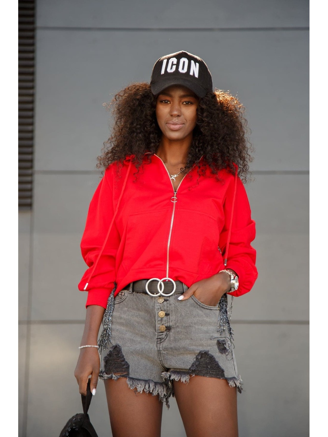 Oversized women\'s sweatshirt with fringes, red FI671 - Online store - Boutique